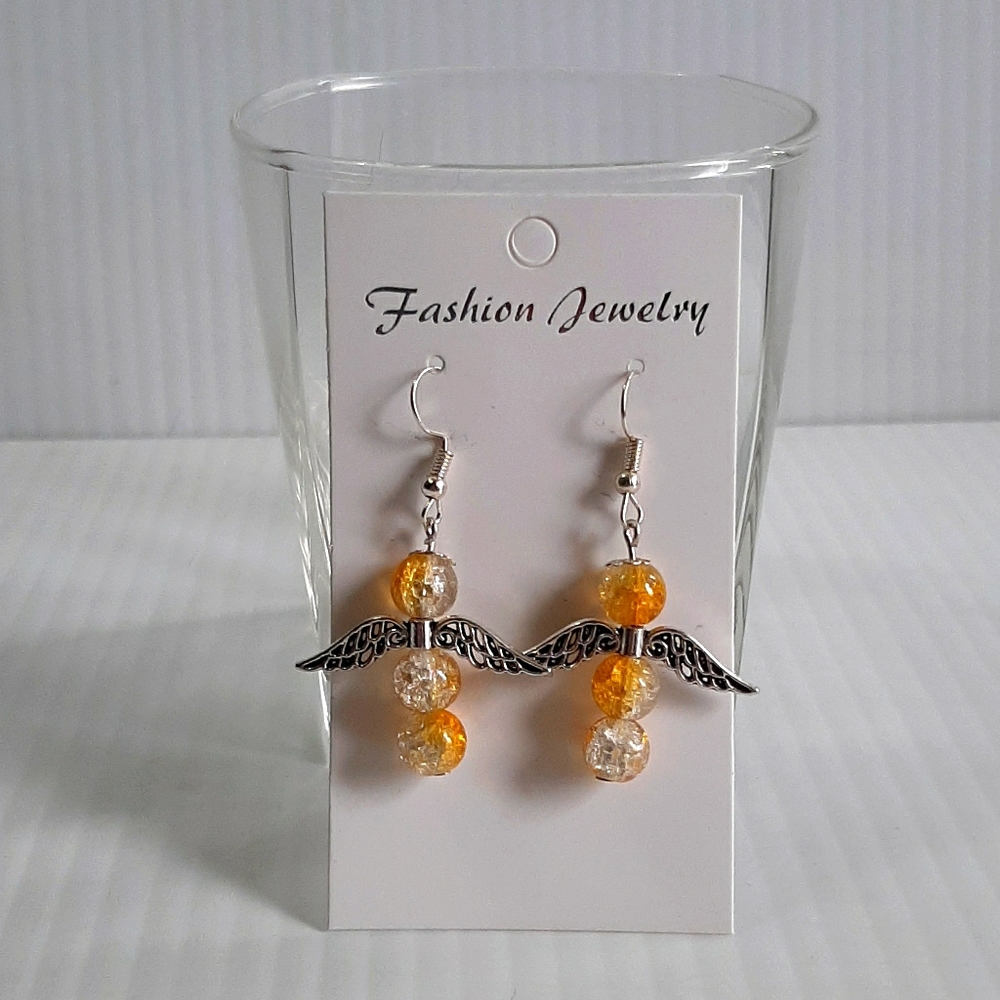 Hand Crafted Earrings Pierced Angel Yellow Crackle